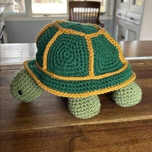 Handmade Crocheted Turtle Plush in Green and Gold